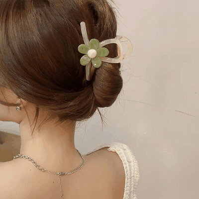 2024春新作 ガールズ バンスクリップ ヘアクリップ 花フラワー パール アクリル樹脂 韓国風髪飾り