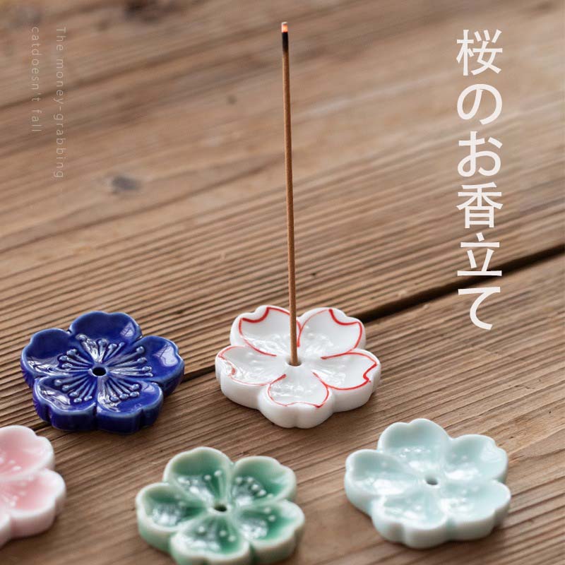 お香立て かわいい 線香立て 陶器 桜香皿 ヨガ 瞑想 リラックス 癒やし香炉 贈り物 プレゼント