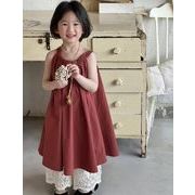 2024 ins 韓国風子供服  ベビー服   レッド  ワンピース  袖なし  可愛い  女の子