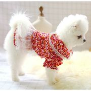 ペット用品 ドックウェア 犬用品 洋服 ワンピース 女の子 花柄 総柄 フリル レース ボタン