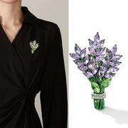ファッション人気のクリスタルラベンダー のブローチ かわいい 植物フラワーブローチ 女性用コサージュ