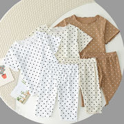 韓国子供服ベビーパジャマサマースーツ水玉女の子夏服ツーピース家庭服子供服エアコン服女性