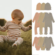 韓国子供服赤ちゃんのワンピースの新しい長袖綿の縞模様の服赤ちゃんの服赤ちゃんの服