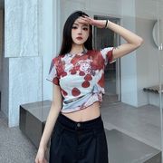 ストロベリーケーキプリント半袖 清涼感 超薄型 夏服 半袖Tシャツ  イチゴ柄半袖