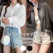 【日本倉庫即納】シアーシャツブラウス 韓国ファッション