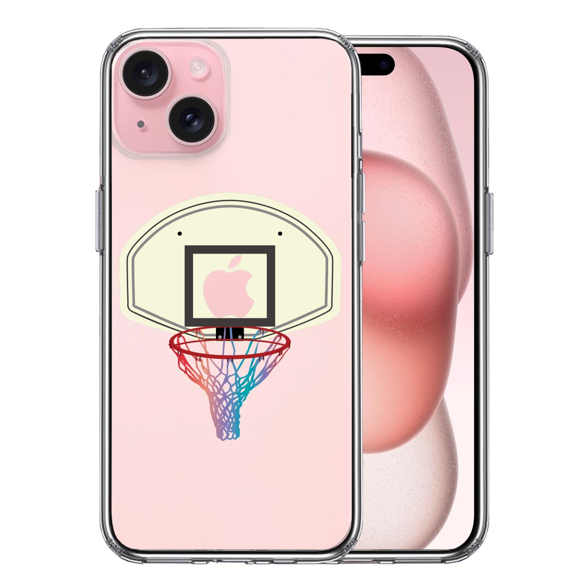 iPhone 15 Plus 側面ソフト 背面ハード ハイブリッド クリア ケース バスケットボール ゴール