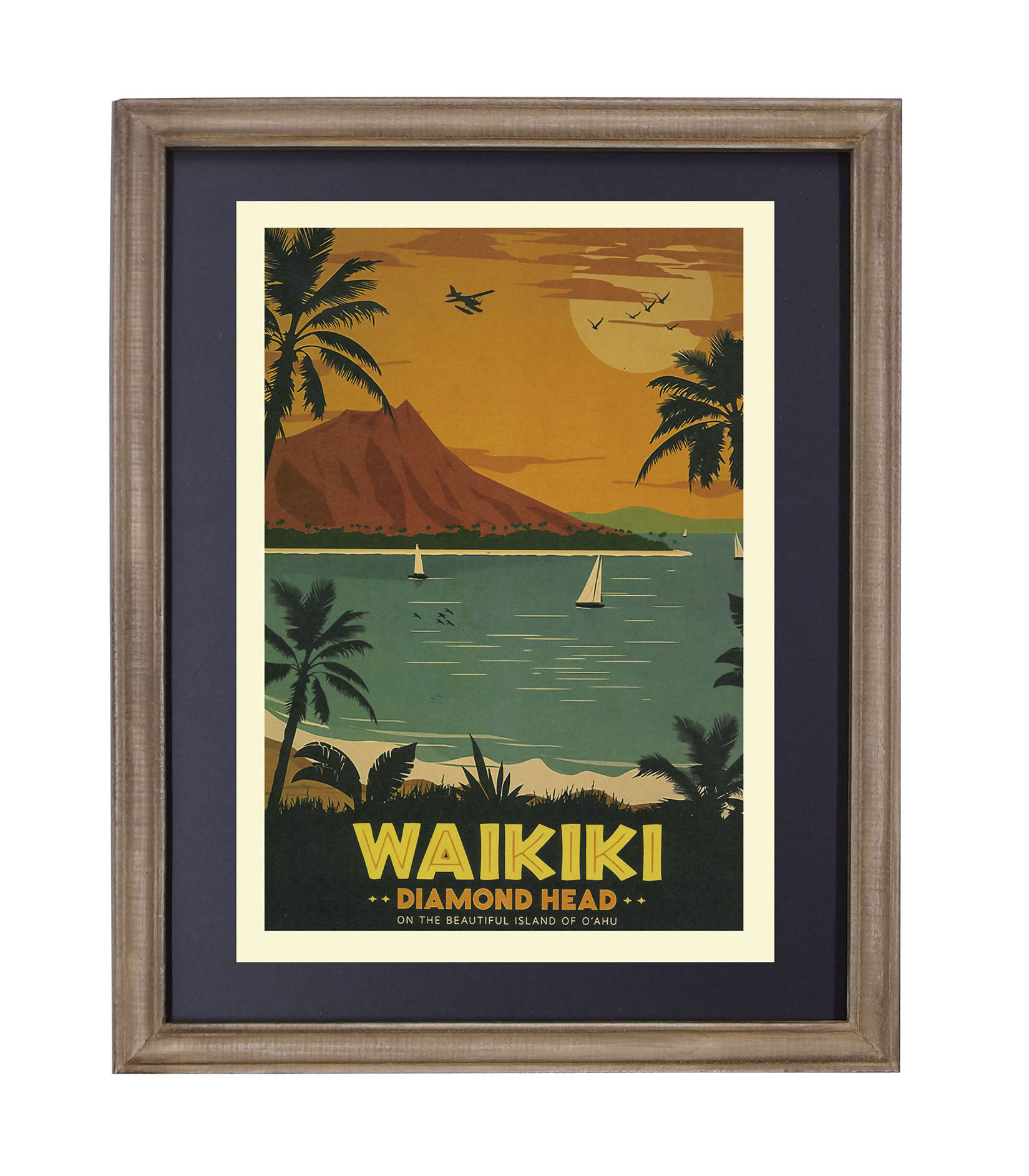 ODハワイアン フレームポスター WAIKIKI SUNSET　インテリア/壁掛け/南国※2024.5入荷