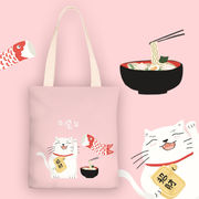 小さな新鮮なキャンバスバッグ肩日本の漫画かわいい猫の学生オールマッチトートバッグショッピングバッグ