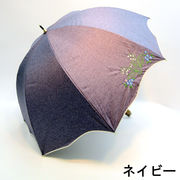 【晴雨兼用】【長傘】UVカット率＆遮光率99.9％！スカラップ刺繍スズラン柄手開き傘