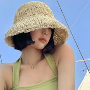 2色 編まれた麦わら帽子 レディースハット 夏に通気性 帽子 ビーチサンハット UVプロテクションハット