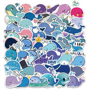 50枚入 鯨ステッカー かわいい 青い 海洋生物 ステッカー 漫画 手帳素材  防水