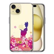 iPhone 15 Plus 側面ソフト 背面ハード ハイブリッド クリア ケース 日本女性 着物少女 青紫