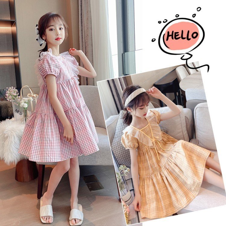 子供服 ワンピース 160 韓国子供服 キッズ 女の子 半袖 チェック柄 ワンピース 綿 春夏 子供ドレス