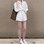 圧倒的な真実好評 韓国ファッション  ブラウス シンプル シャツ ショートパンツ 2点セット 快適である