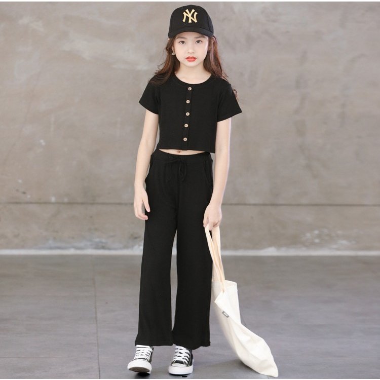 韓国子供服 セットアップ トップス+ズボン ストレッチパンツ ストレッチ 夏 ワイドパンツ 半袖