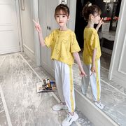 韓国子供服 セットアップ tシャツ ズボン 夏 半袖 ゆったり プリント カジュアル スポーツウェア リゾート
