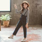 韓国子供服 2点セット カジュアル ナチュラル tシャツ オーバーオール デニムズボン ロングパンツ