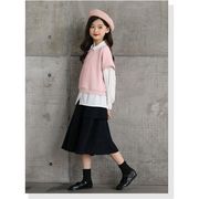 韓国子供服 3点セット 白シャツ ニットトップス スカート 春秋 女の子 長袖 コットン カジュアル