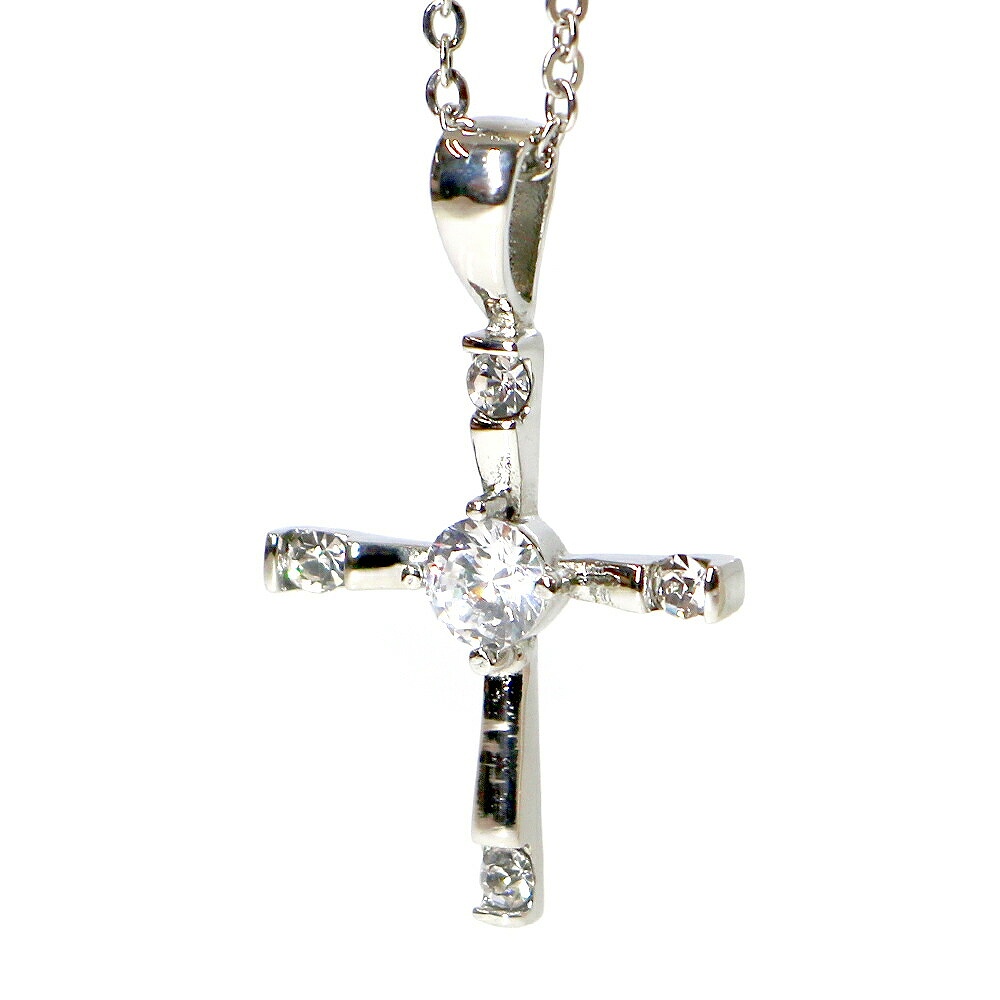 ステンレス ネックレス クロス 十字架 ジルコニア シルバー レディース メンズ アクセサリー