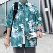 2022春夏新作 メンズ 男 トップス 半袖 プリント シャツ ブラウス コート アウター  2色 M-2XL