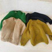 秋冬の子供服、子供用の太いラインのセーター、男の子と女の子のラウンドネックのセーター、プルオーバー