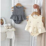 2024 夏新作 韓国版 夏服 ins 赤ん坊 女の子 刺繍 袖なし 上着+パンショーツ 2点 セット 子供服