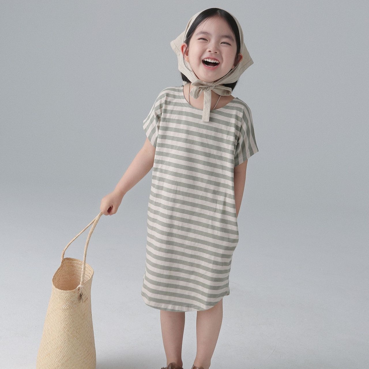 子供服　90~150cm　キッズTシャツ　ボーダーワンピース　親子ペア　韓国キッズ服