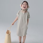 子供服　90~150cm　キッズTシャツ　ボーダーワンピース　親子ペア　韓国キッズ服