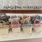 【2024春新作】韓国風子供バッグ 女の子 草編みバッグ ハンドバッグ  ショルダーバッグ パール飾り