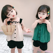 女の子の夏服2024年の新しい韓国スタイルの子供服、ノースリーブトップス、ショーツ、スーツ