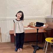 子供服　100~150cm　ノースリーブキッズTシャツ＋ロングパンツ　韓国キッズ服