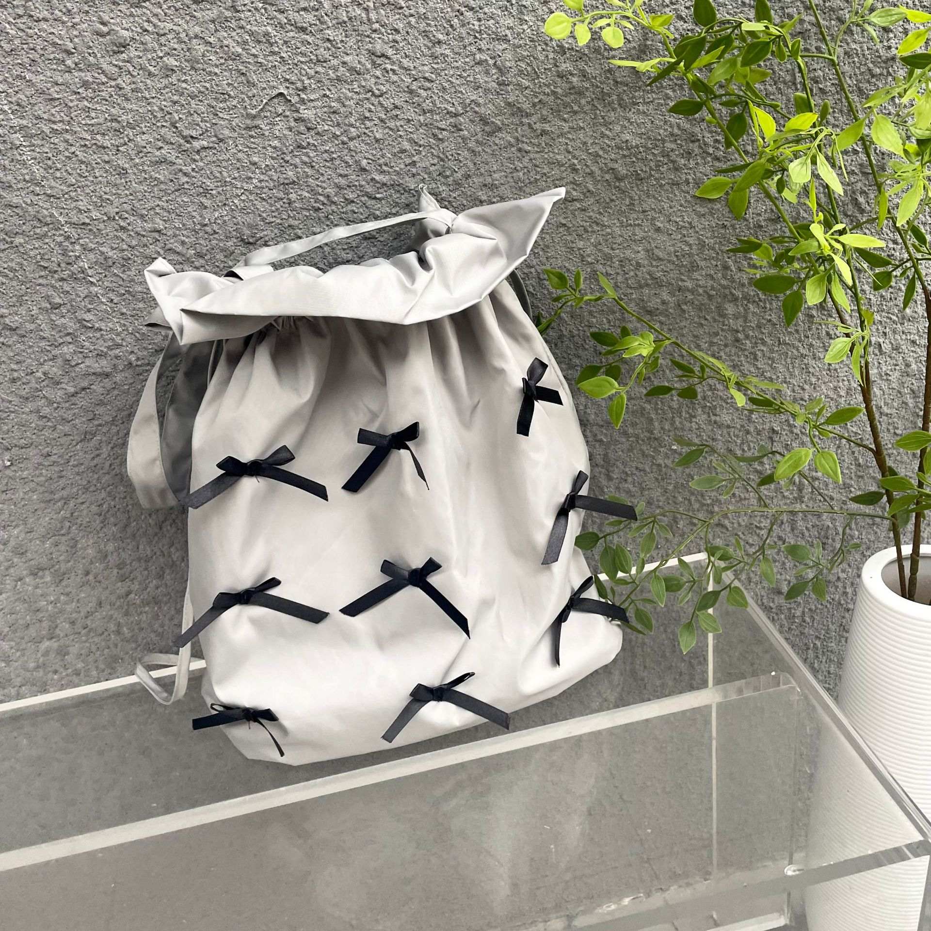 巾着トートバッグ リボンのパピヨンちゃん