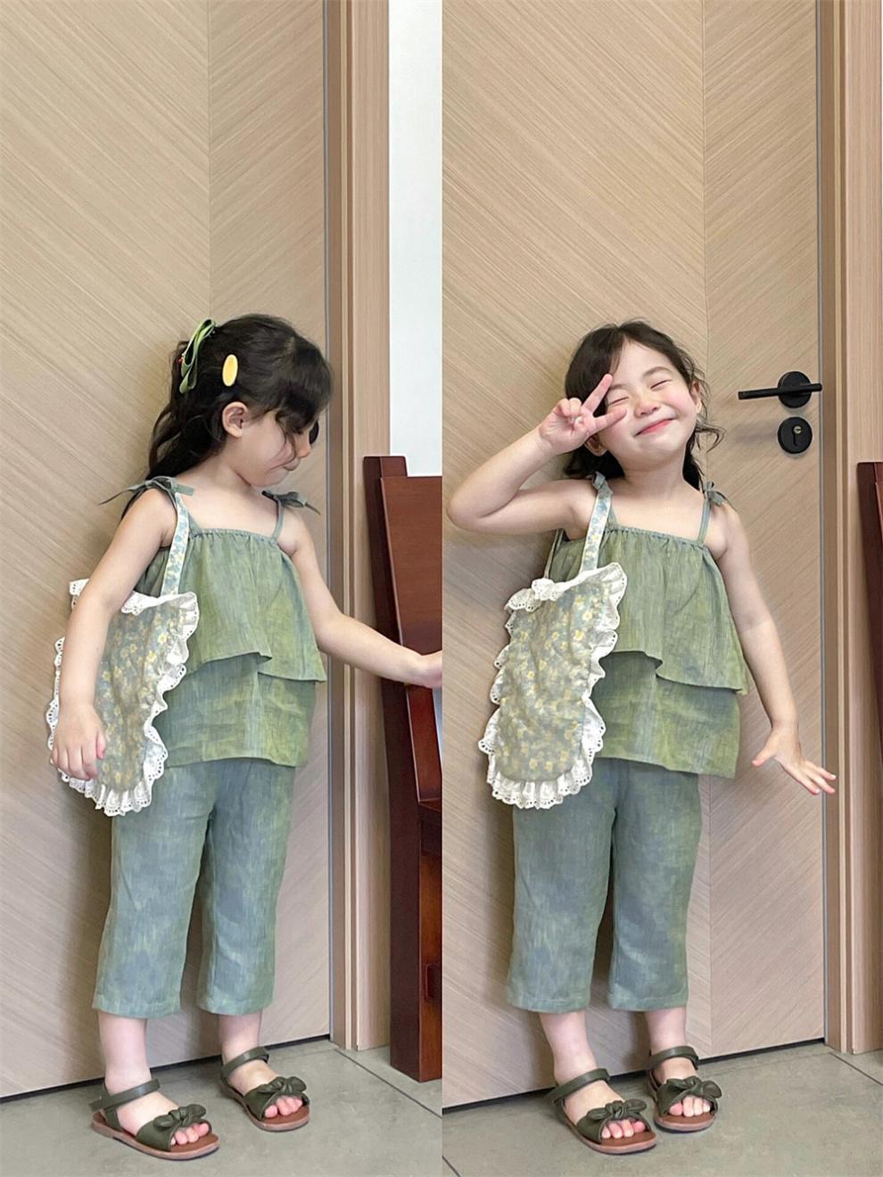 2024新作 韓国風  ベビー服  子供服  女の子  袖なしトップス+ズボン  2点セット  90-130cm