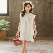 キッズ ワンピース 夏 ノースリーブ 綿100（%）韓国 白 ピンク フリル袖 女の子 子供服 発表会