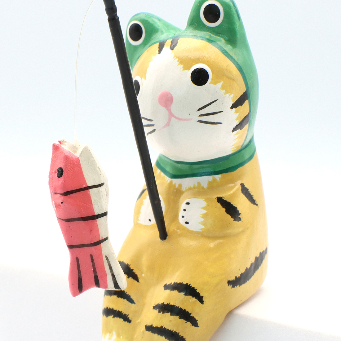 アンティーク】猫の魚釣り 木彫 ビンテージ アンティーク】猫の魚釣り