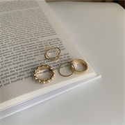 4点セット 韓国のファッション リングセット シンプルさ  小さな パール 指輪 レディース アクセサリー