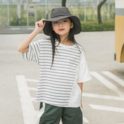 女の子 半袖Tシャツ 少年少女 ストライプ半袖 夏の韓国のファッション子供服