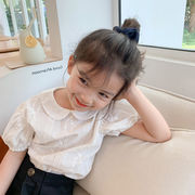 韓国の子供用Tシャツ2024年夏の新しい通気性のある刺繍入りかわいいファッション半袖シャツ