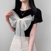 トップス　Tシャツ　レディース　韓国ファッション　デザイン　チュールリボン　バレエコア