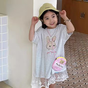 子供服　80~140cm　キッズＴシャツ　レース付きウサギＴワンピー　韓国キッズ服