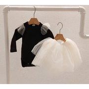 春新作　子供服　ベビーロンパース　スカート　 2点セット　無地　セットアップ　女の子　可愛い