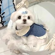 【2024夏新作】 犬服 ペット服 デニムシャツ 韓国風 ドッグウェア 犬猫兼用 ワンちゃん用 背中開き
