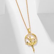 金色　バレエ少女のネックレス　ジルコン　バレエアクセサリー　レディースネックレス