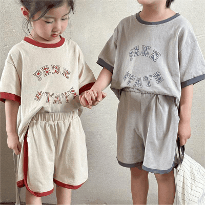 韓国風子供服 2024春夏 姉妹兄弟コーデ 男女 半袖Tシャツ 上下セット トップス+ズボン 80-150cm