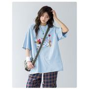 【予約223568】大きいサイズ春夏新作 韓国 レディース ファッション  刺繍 Tシャツ ワンピースLL-4L