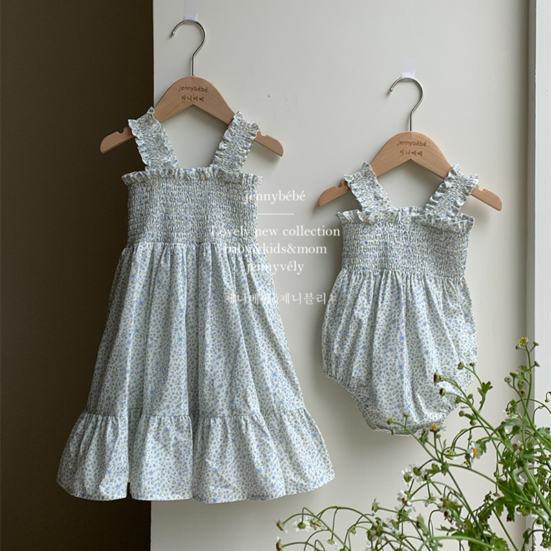 2024夏新作　子供服　姉妹お揃い　選べる2タイプ　キャミソール　花柄　ロンパース　ワンピース　可愛い