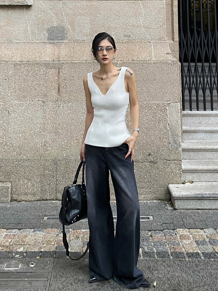 後ろ姿美人 激安セール 背透けて ニットベスト 袖なし 上着 トップス 