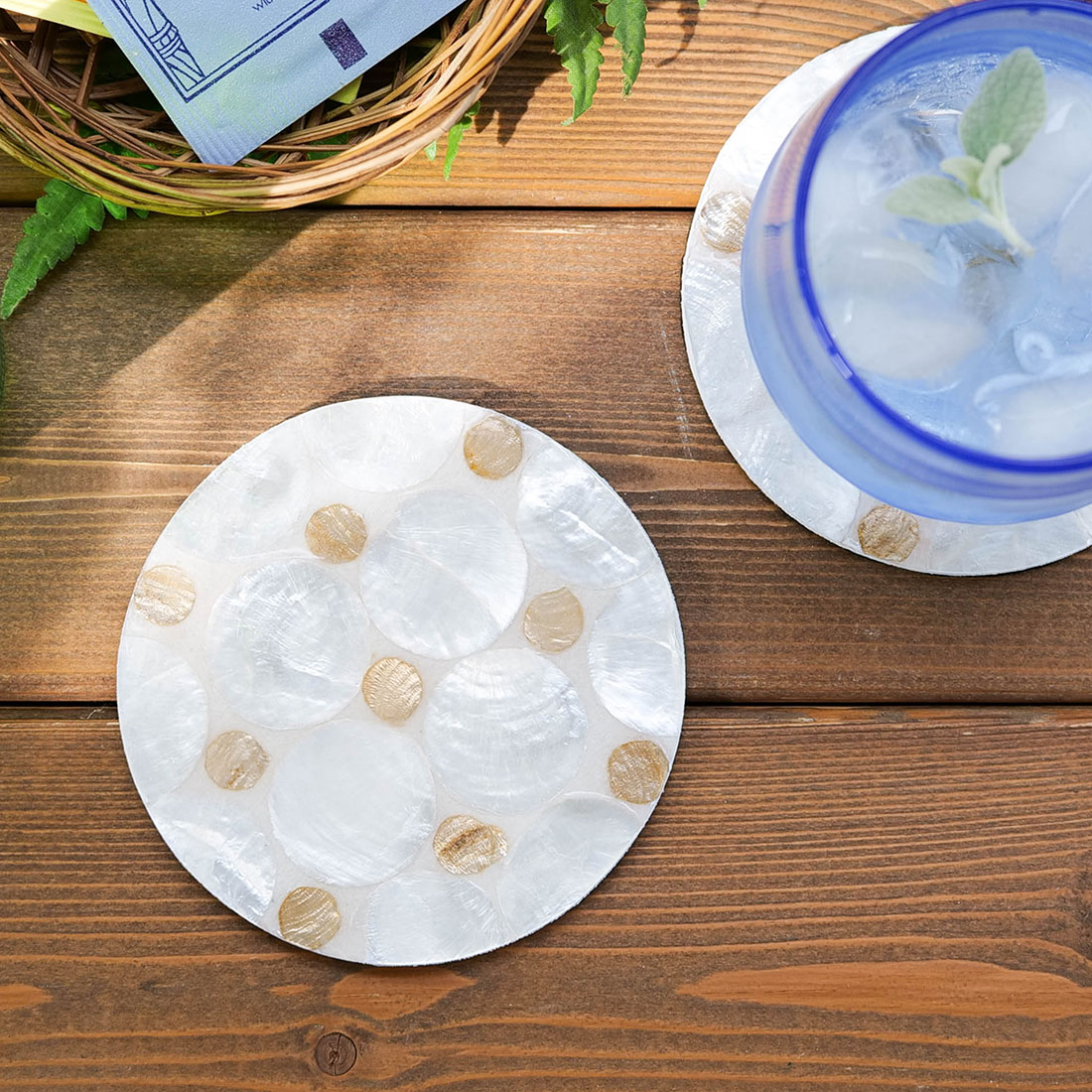 シェルコースター ラウンド[貝 アジアン エスニック バリ インドネシア マリン サーフ]