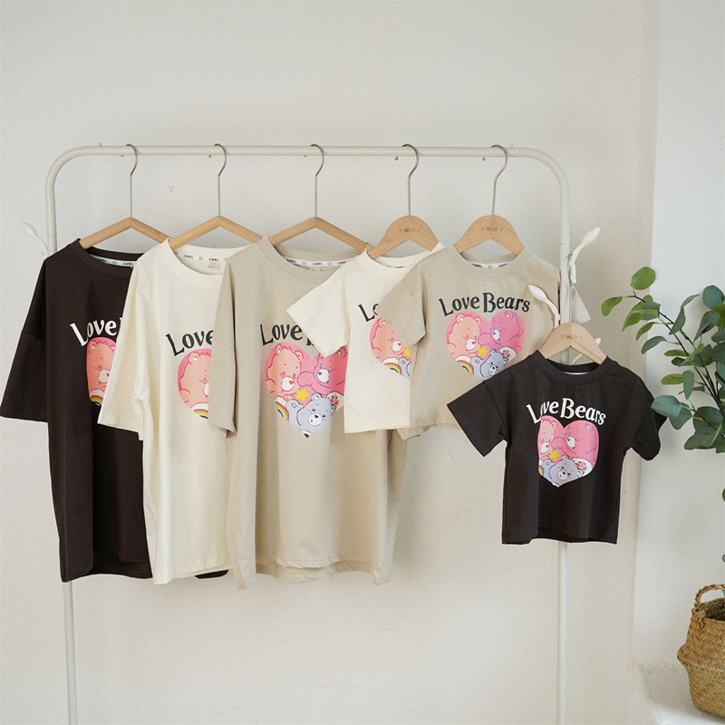 2024夏新作　子供服　親子お揃い　Tシャツ　半袖　クマ柄　ペアルック　ママ　カジュアル　トップス