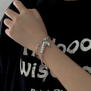 insダブルジェムパールチェーンステッチブレスレットレディーストレンドハンドジュエリー